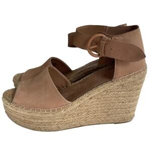 Marc Fisher Alida Sandals Women's Size 9.5M Mauve Pink Leather Wedge Espadrille